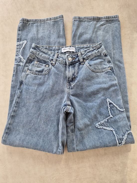Ashley Mason Denim - Ashley Mason Frayed Star Patch Wide Leg Jeans 00/23
